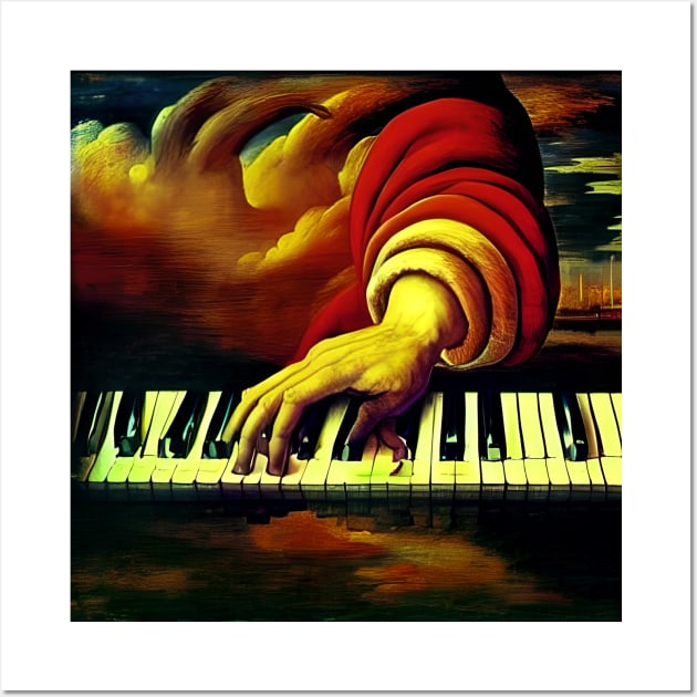 A Hand Coming Down From The Sky Playing A Keyboard With A Little Too Much Force Wall Art by Musical Art By Andrew